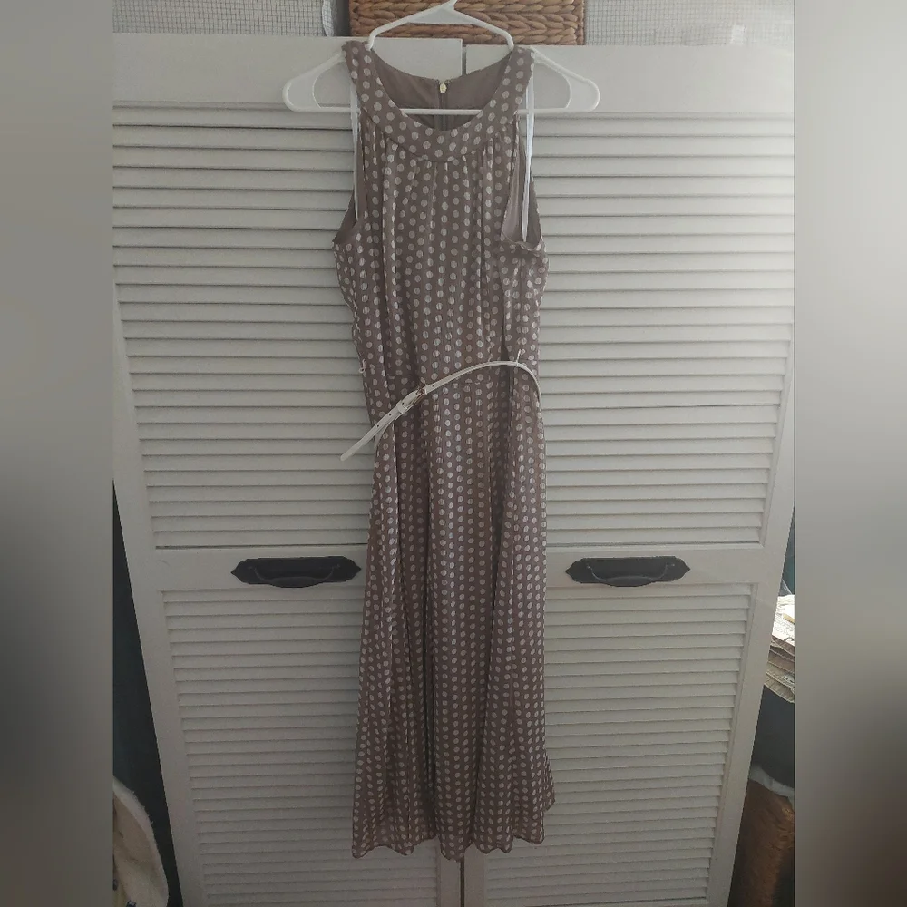 TOMMY HILFIGER Womens Tan Belted Lined Sleeveless Midi Fit + Flare Dress-6 - Picture 2 of 8